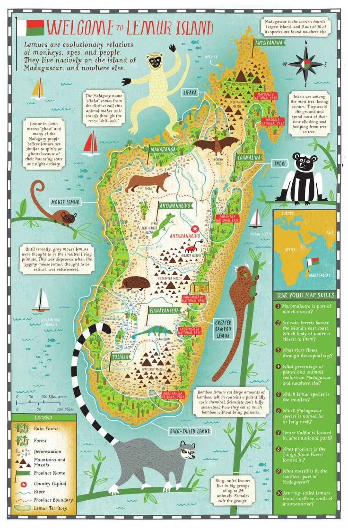 แผนที่ของมาดากัสกาแผนที่สำหรับเด็ก