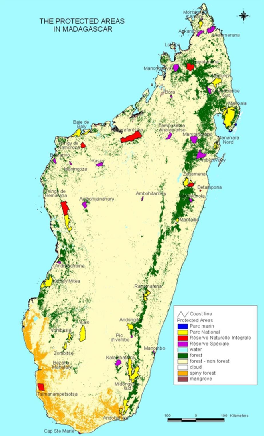 แผนที่ของมาดากัสกาน่วยสวนแห่งชาติ