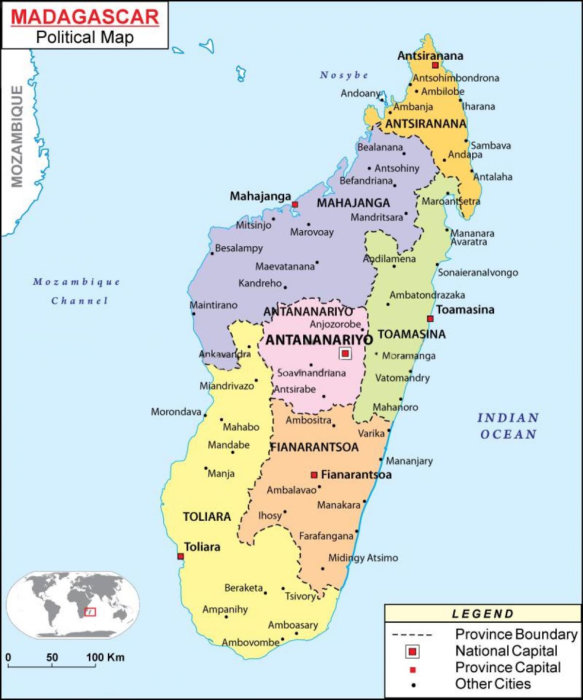 แผนที่ของการเมืองบนแผนที่ของมาดากัสกา name