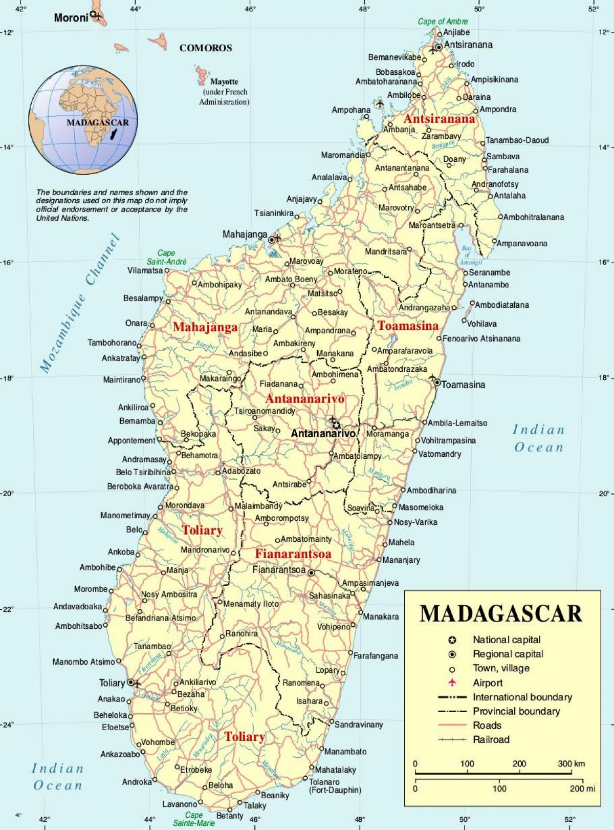 มาดากัสกาแผนที่กับเมือง